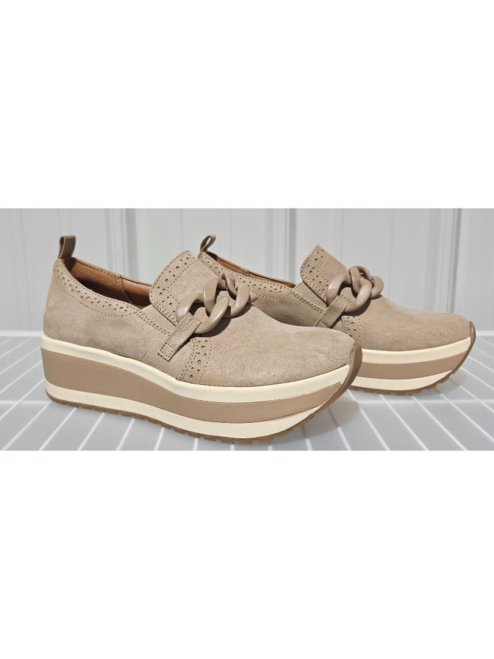 Mad Love Maryanne Taupe Faux Suede Chucky Chain Platform Loafers -- Women's 7.5